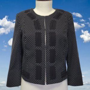 CABI Womens 12 Seaside Chic Polka Dot Jacket Black White Scarf Trim $169